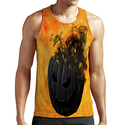 

Men's Unisex Tank Top Undershirt 3D Print Graphic Prints Pumpkin Plus Size Print Sleeveless Casual Tops Basic Designer Big and Tall Yellow