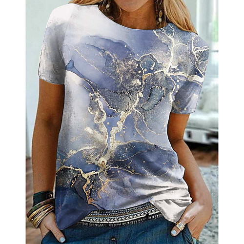 

Women's T shirt Graphic Graffiti Print Round Neck Tops Basic Basic Top Blue