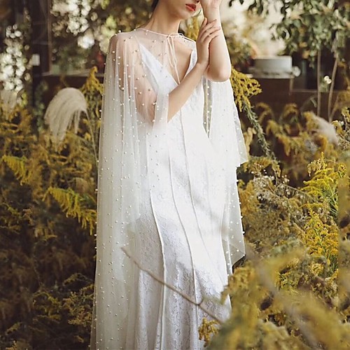 

Half Sleeve Elegant & Luxurious Tulle Wedding / Wedding Party Women's Wrap With Beading / Solid