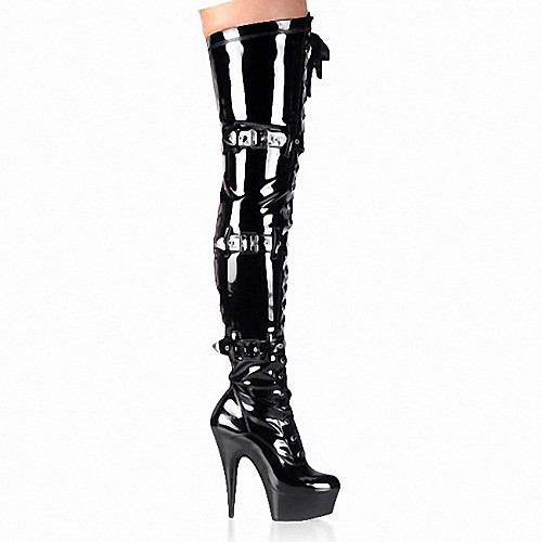 

Women's Boots Sexy Boots Demonia Boots High Heel Round Toe Over The Knee Boots Thigh High Boots PU Lace-up Solid Colored Red Gray Black
