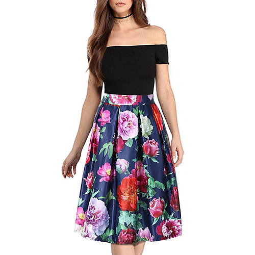 

Women's Date Vacation Basic Streetwear Skirts Floral / Botanical Tulle Pleated Print Navy Blue