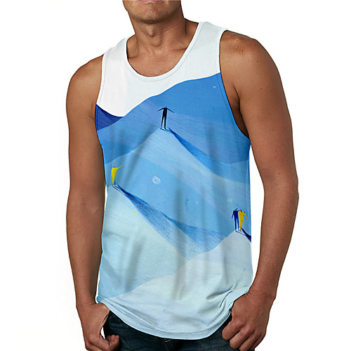 

Men's Tank Top Undershirt 3D Print Graphic Prints Mountain Print Sleeveless Daily Tops Casual Designer Big and Tall Blue