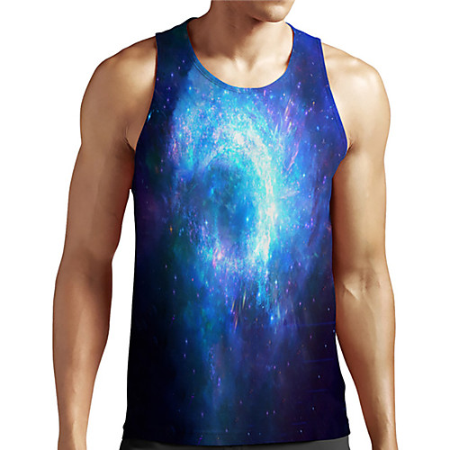 

Men's Unisex Tank Top Undershirt 3D Print Galaxy Graphic Prints Plus Size Print Sleeveless Casual Tops Basic Designer Big and Tall Blue