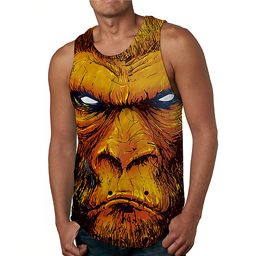 

Men's Tank Top Undershirt 3D Print Graphic Prints Animal Print Sleeveless Daily Tops Casual Designer Big and Tall Yellow