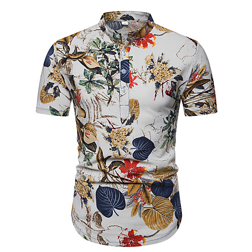 

Men's Shirt Other Prints Floral Graphic Tree Short Sleeve Casual Tops Ethnic Style White