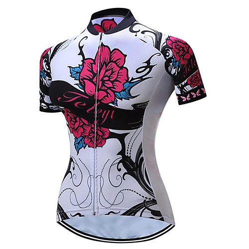 

21Grams Women's Short Sleeve Cycling Jersey Summer Spandex Polyester BlackWhite Floral Botanical Bike Jersey Top Mountain Bike MTB Road Bike Cycling Quick Dry Moisture Wicking Breathable Sports