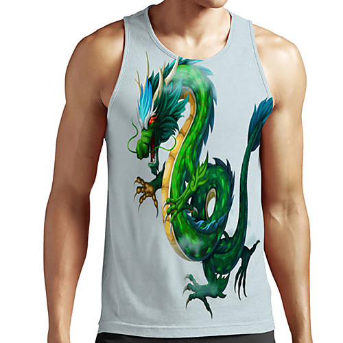 

Men's Unisex Tank Top Undershirt 3D Print Dragon Graphic Prints Plus Size Print Sleeveless Casual Tops Basic Designer Big and Tall Light gray
