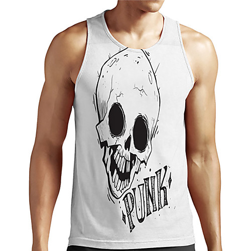 

Men's Unisex Tank Top Undershirt 3D Print Graphic Prints Skull Plus Size Print Sleeveless Casual Tops Basic Designer Big and Tall White