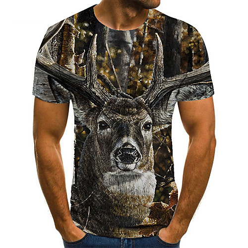 

Men's Unisex Tee T shirt 3D Print Graphic Prints Elk Plus Size Print Short Sleeve Casual Tops Basic Fashion Designer Big and Tall Brown