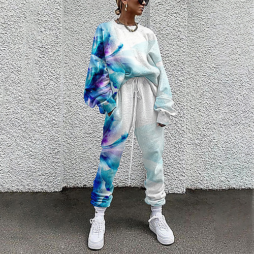 

Women's Basic Streetwear 3D Print Color Block Tie Dye Vacation Casual / Daily Two Piece Set Crew Neck Tracksuit T shirt Pant Loungewear Drawstring Print Tops / Loose