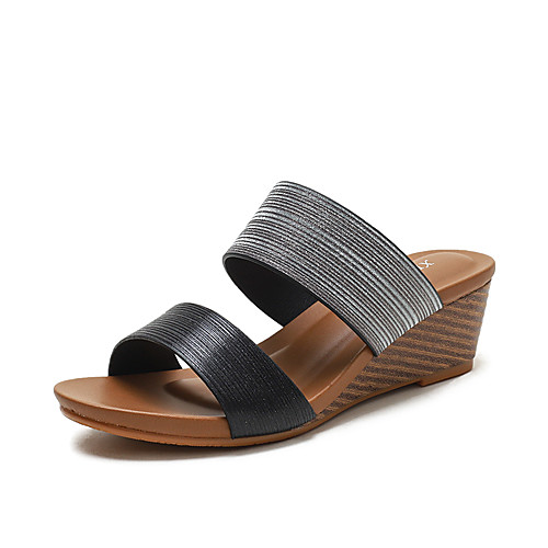 

Women's Sandals Wedge Sandals Wedge Heel PU Black Champagne Gold