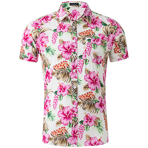 

Men's Shirt Floral Short Sleeve Casual Tops Cotton Simple Casual Breathable Comfortable Light Pink Black / Red Green / Black
