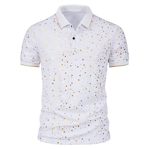 

Men's Golf Shirt Tennis Shirt Star Button-Down Short Sleeve Street Tops Cotton Business Casual Comfortable Wine White Black