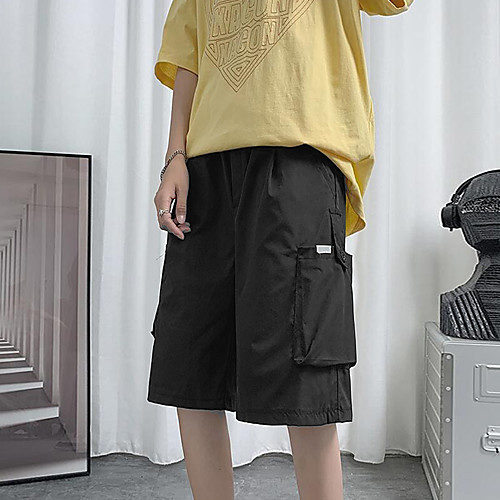 

Men's Cargo Shorts Shorts Pants Solid Colored Knee Length Black
