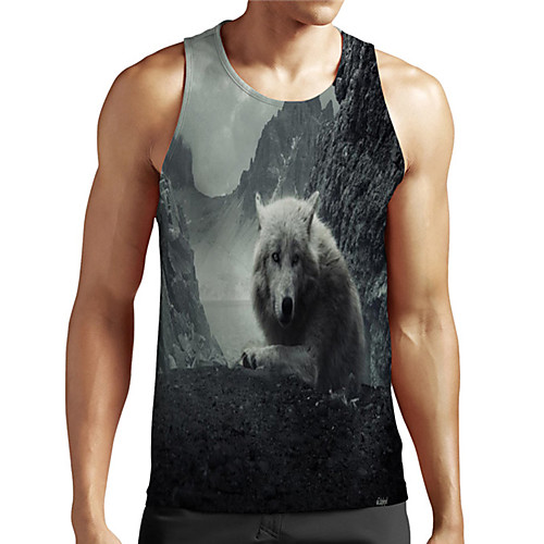 

Men's Unisex Tank Top Undershirt 3D Print Graphic Prints Wolf Plus Size Print Sleeveless Casual Tops Basic Designer Big and Tall Gray