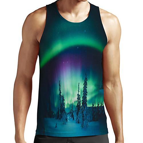 

Men's Unisex Tank Top Undershirt 3D Print Scenery Graphic Prints Plus Size Print Sleeveless Casual Tops Basic Fashion Designer Breathable Green