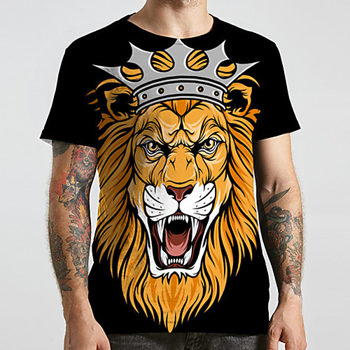 

Men's Unisex Tee T shirt 3D Print Graphic Prints Lion Animal Plus Size Print Short Sleeve Casual Tops Fashion Designer Big and Tall Black