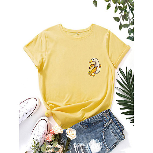 

Women's T shirt Graphic Print Round Neck Tops 100% Cotton Basic Basic Top White Purple Yellow