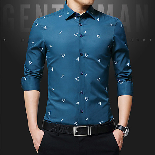 

Men's Shirt Other Prints Graphic Long Sleeve Casual Tops Basic Casual Royal Blue White Black