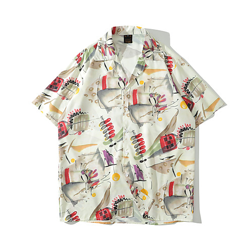 

Men's Shirt Other Prints Graphic Graphic Prints Button-Down Print Short Sleeve Casual Tops Basic Hawaiian Distressed Button Down Collar Beige / Summer