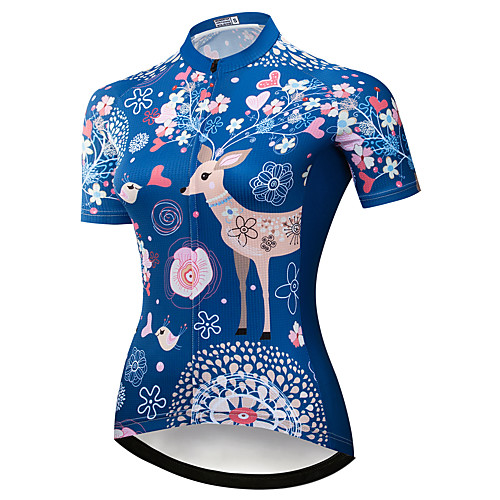 

21Grams Women's Short Sleeve Cycling Jersey Summer Spandex Polyester Blue Heart Floral Botanical Deer Bike Jersey Top Mountain Bike MTB Road Bike Cycling Quick Dry Moisture Wicking Breathable Sports