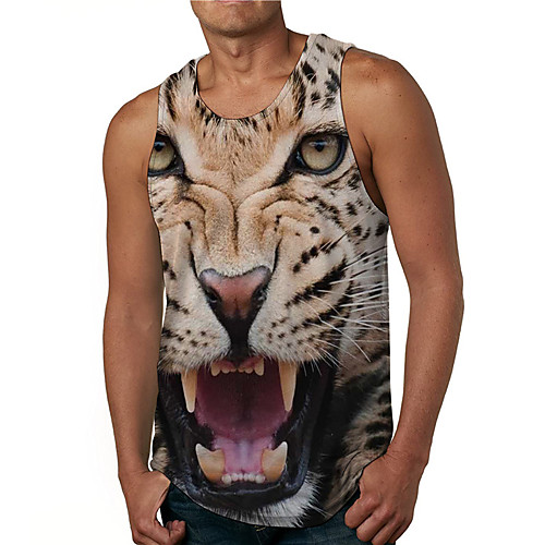 

Men's Tank Top Undershirt 3D Print Graphic Prints Tiger Print Sleeveless Daily Tops Casual Designer Big and Tall Brown