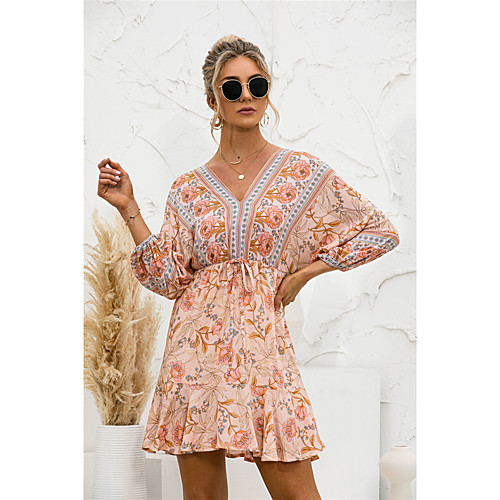 

Women's A Line Dress Short Mini Dress Purple Orange Dark Blue Long Sleeve Pattern Summer Casual 2021 S M L XL