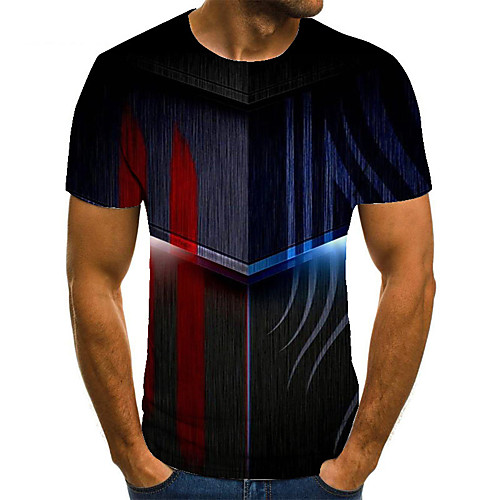

Men's Unisex Tee T shirt 3D Print Geometric Graphic Prints Plus Size Print Short Sleeve Casual Tops Basic Fashion Designer Big and Tall Black