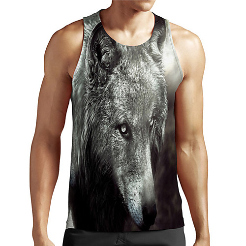 

Men's Unisex Tank Top Undershirt 3D Print Graphic Prints Wolf Plus Size Print Sleeveless Casual Tops Basic Designer Big and Tall Gray