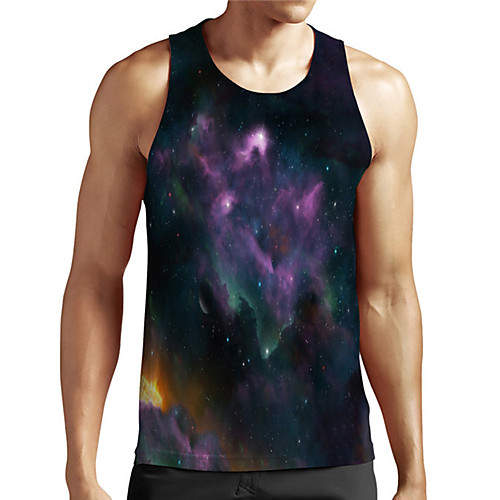 

Men's Unisex Tank Top Undershirt 3D Print Galaxy Graphic Prints Plus Size Print Sleeveless Casual Tops Basic Designer Big and Tall Purple
