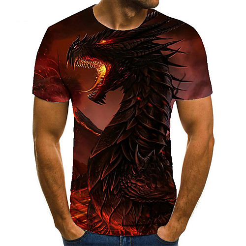 

Men's Unisex Tee T shirt Shirt 3D Print Dragon Graphic Prints Plus Size Print Short Sleeve Casual Tops Basic Fashion Designer Big and Tall Round Neck Brown