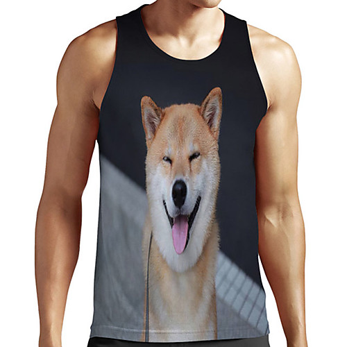 

Men's Unisex Tank Top Undershirt 3D Print Dog Graphic Prints Animal Plus Size Print Sleeveless Casual Tops Basic Designer Big and Tall Black / White