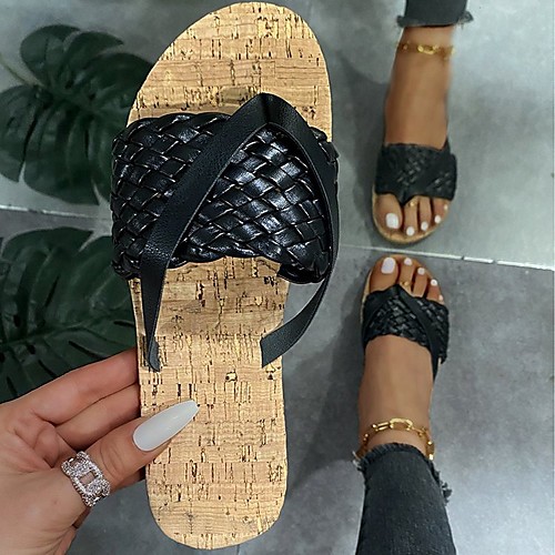 

Women's Sandals Outdoor Slippers Flat Heel Round Toe PU Solid Colored White Black
