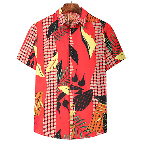 

Men's Shirt Other Prints Graphic Short Sleeve Casual Tops Casual Red