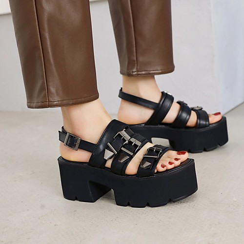 

Women's Sandals Platform Sandals Platform Round Toe PU Synthetics Black Brown