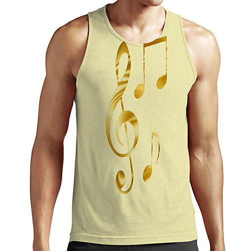 

Men's Unisex Tank Top Undershirt 3D Print Graphic Prints Notes Plus Size Print Sleeveless Casual Tops Basic Designer Big and Tall Yellow