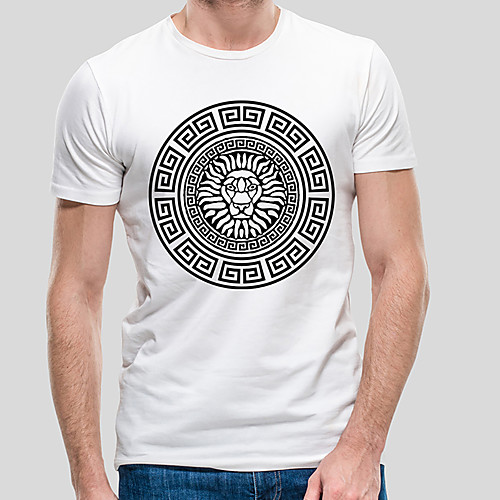 

Men's Unisex Tee T shirt Hot Stamping Circle Graphic Prints Lion Plus Size Print Short Sleeve Casual Tops Cotton Basic Fashion Designer Big and Tall White