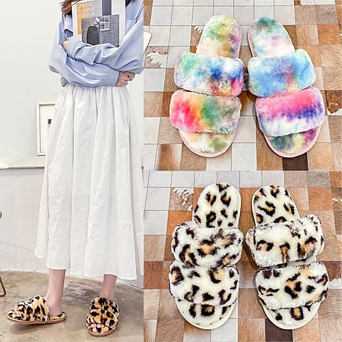 

Women's Sandals Flat Heel Round Toe Faux Fur Solid Colored Yellow Red Black