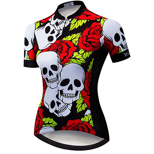 

21Grams Women's Short Sleeve Cycling Jersey Summer Spandex Polyester Red / White Sugar Skull Skull Rose Bike Jersey Top Mountain Bike MTB Road Bike Cycling Quick Dry Moisture Wicking Breathable Sports