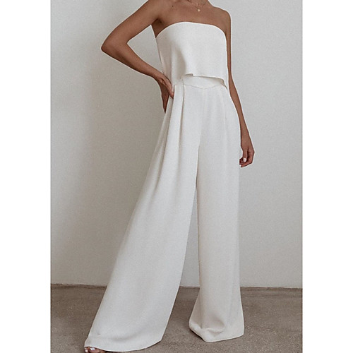 

Women's Ordinary Off Shoulder White Black Camel Jumpsuit Solid Colored Patchwork