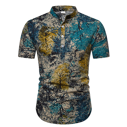 

Men's Shirt Other Prints Graphic Tree Short Sleeve Casual Tops Casual Blue-Green