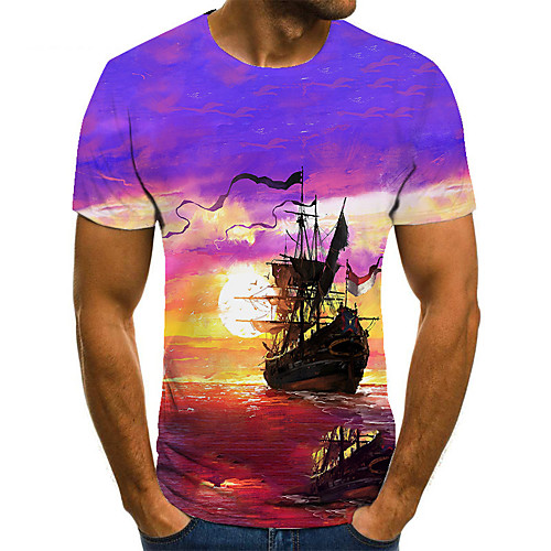 

Men's Unisex Tee T shirt 3D Print Graphic Prints Rudder Plus Size Print Short Sleeve Casual Tops Basic Fashion Designer Big and Tall Purple