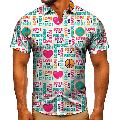 

Men's Shirt 3D Print Heart Graphic Prints Button-Down Short Sleeve Street Tops Casual Fashion Classic Breathable Blue