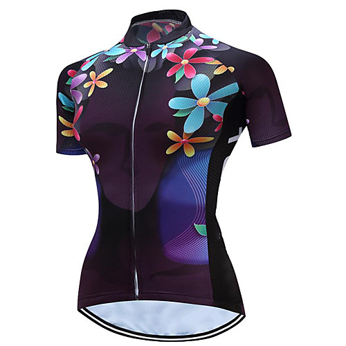 

21Grams Women's Short Sleeve Cycling Jersey Summer Spandex Polyester Black / Blue Floral Botanical Bike Jersey Top Mountain Bike MTB Road Bike Cycling Quick Dry Moisture Wicking Breathable Sports