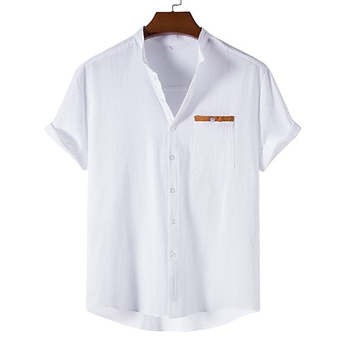 

Men's Shirt Solid Color Short Sleeve Casual Tops Business Fashion Button Down Collar White