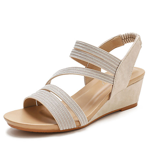 

Women's Sandals Wedge Sandals Wedge Heel Round Toe PU Striped Pink Gold Gray