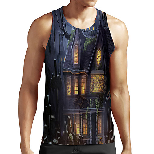 

Men's Unisex Tank Top Undershirt 3D Print Graphic Prints House Plus Size Print Sleeveless Casual Tops Basic Designer Big and Tall Gray
