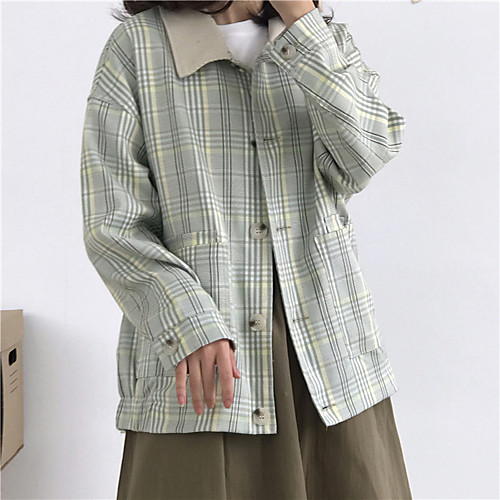 

Women's Coat Daily Wear Spring Summer Long Coat Regular Fit Casual / Daily Jacket Solid Color Others Green grid Lange