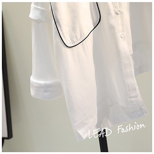 

Women's Coat Casual / Daily Spring & Summer Regular Coat Shirt Collar Regular Fit Casual Jacket Pattern Others White / Cotton