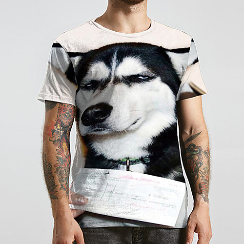 

Men's Unisex Tee T shirt 3D Print Dog Graphic Prints Plus Size Print Short Sleeve Casual Tops Basic Designer Big and Tall White